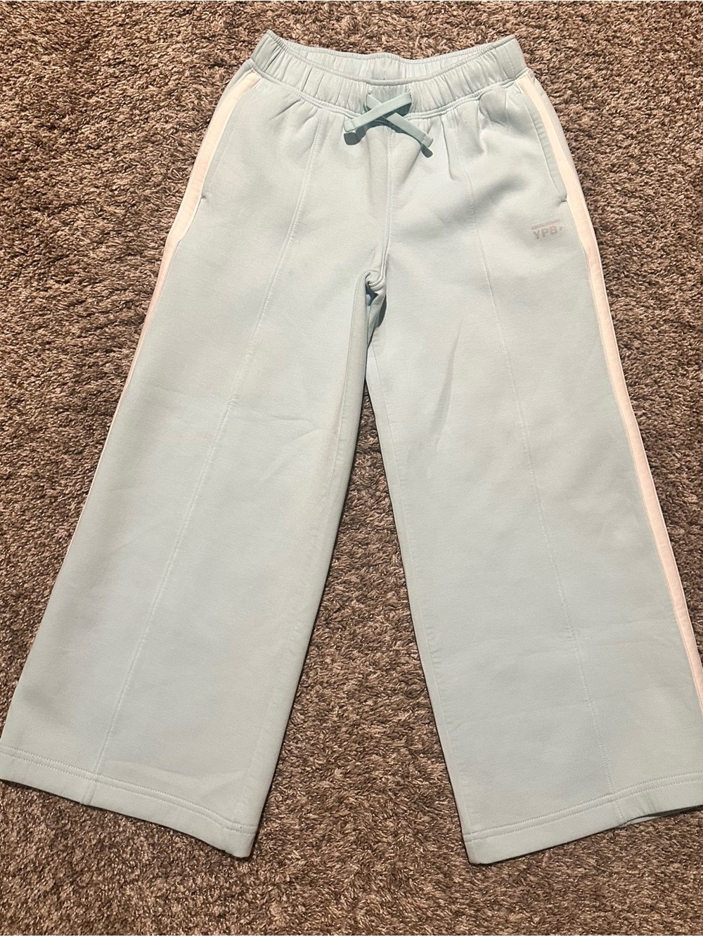 abercrombie kids Light Blue Wide-Leg Sweatpants with White Side Stripe